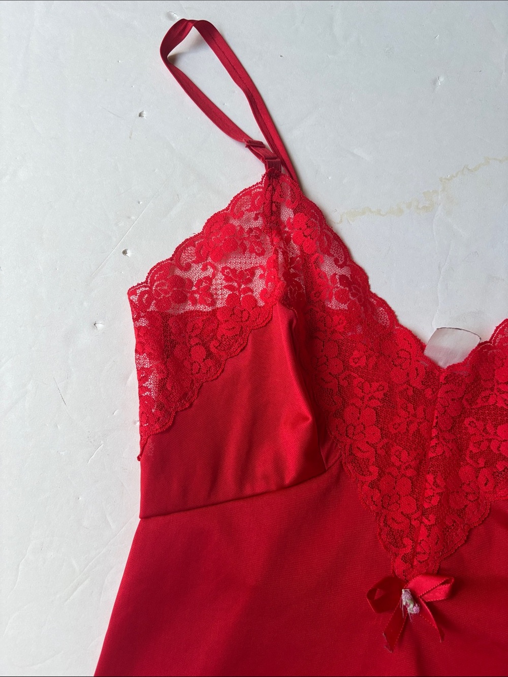 True Vintage 70’s Red Satin Lace Camisole Skirt Slip Set Matching Coordinating S - Picture 6 of 17